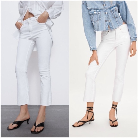 ZARA WHITE MID-RISE FLARED CROPPED JEANS size 24/2 - Picture 3 of 12